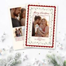 Photo de Noël cinq festonné rouge