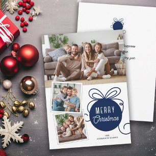 Cartes Pour Fêtes Annuelles Photo de Noël Collage Arbre Ornement Bleu