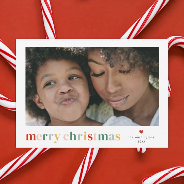 Cartes Pour Fêtes Annuelles Photo de Noël colorée moderne (Colorful Merry Christmas 2 photo christmas holiday cards.)