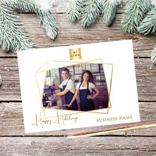 Cartes Pour Fêtes Annuelles Photo de Noël d'affaires logo or blanc
