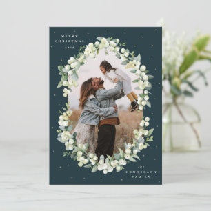 Cartes Pour Fêtes Annuelles Photo de Noël Dark Green Snowberry+Eucalyptus