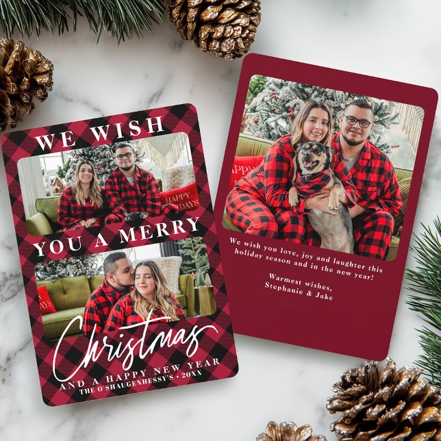 Cartes Pour Fêtes Annuelles Photo de Noël de Buffalo Rouge moderne (Créateur téléchargé)