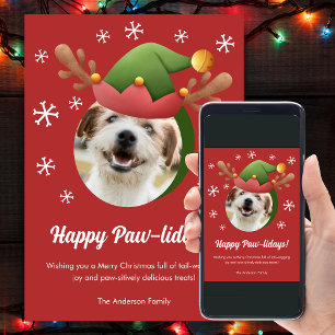 Cartes Pour Fêtes Annuelles Photo de Noël de chien avec Elf Reindeer Antlers C
