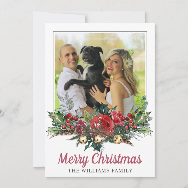 Cartes Pour Fêtes Annuelles Photo de Noël de couple et chien Botanique (Devant)