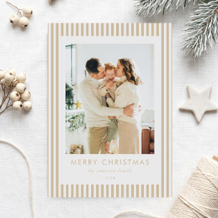 Cartes Pour Fêtes Annuelles Photo de Noël de famille aux rayures beige moderne