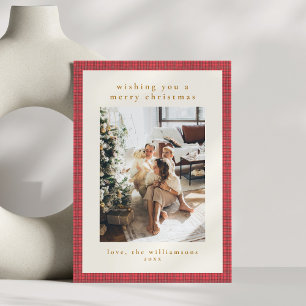 Cartes Pour Fêtes Annuelles Photo de Noël de famille moderne à carreaux rouges