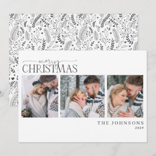 Cartes Pour Fêtes Annuelles Photo de Noël de jeunes mariés botanique gris fonc