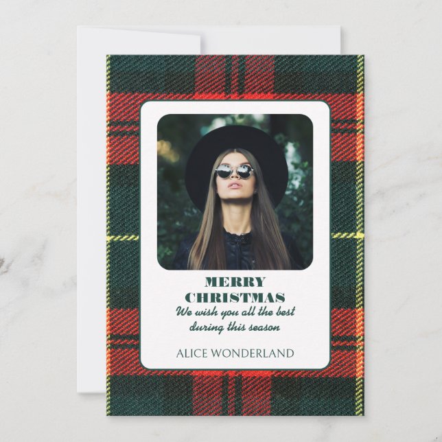 Cartes Pour Fêtes Annuelles Photo de Noël de la mode moderne tartan (Devant)