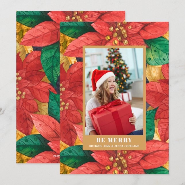 Cartes Pour Fêtes Annuelles Photo de Noël de Poinsettia (Devant / Derrière)