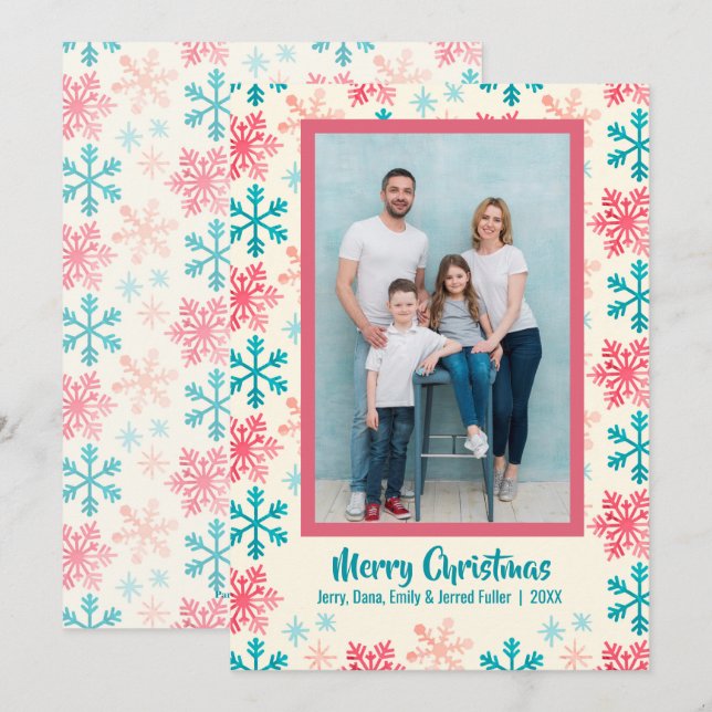 Cartes Pour Fêtes Annuelles Photo de Noël de Snowflakes (Devant / Derrière)