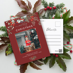 Cartes Pour Fêtes Annuelles Photo de Noël de verdure Aquarelle Bourgogne