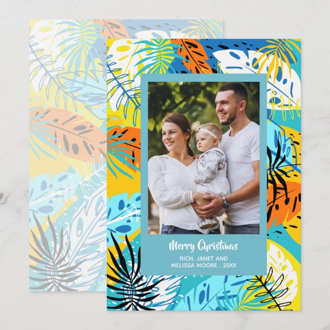 Cartes Pour Fêtes Annuelles Photo de Noël des Feuilles tropicaux (Devant / Derrière)