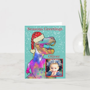 Cartes Pour Fêtes Annuelles Photo de Noël Dinosaur Enfants