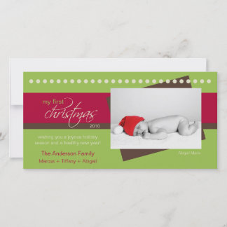 Cartes Pour Fêtes Annuelles Photo de Noël du 1er bébé (vert)