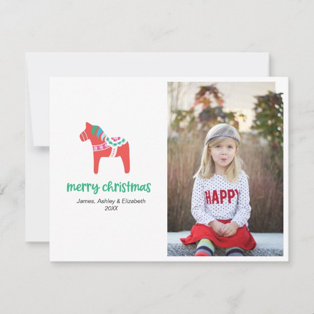 Cartes Pour Fêtes Annuelles Photo de Noël du Cheval de Dala (Devant)