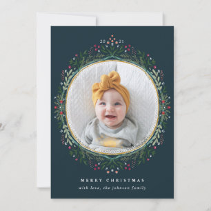 Cartes Pour Fêtes Annuelles Photo de Noël du Fleur sauvage folk tiré à la main