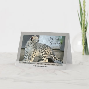 Cartes Pour Fêtes Annuelles Photo de Noël du léopard de neige blanc personnali