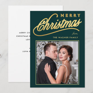 Cartes Pour Fêtes Annuelles Photo de Noël élégant écriture dorée faux Joyeux N