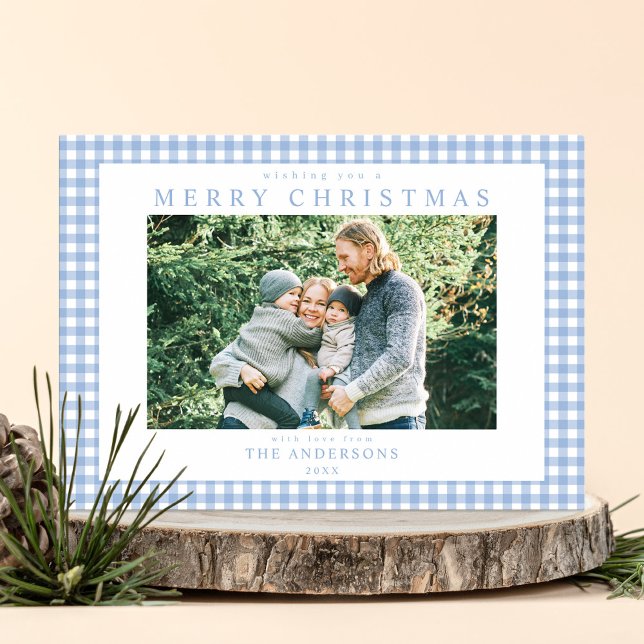 Cartes Pour Fêtes Annuelles Photo de Noël En vichy bleu (Créateur téléchargé)