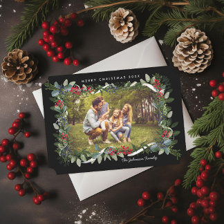 Cartes Pour Fêtes Annuelles Photo de Noël Eucalyptus Juniper Berry