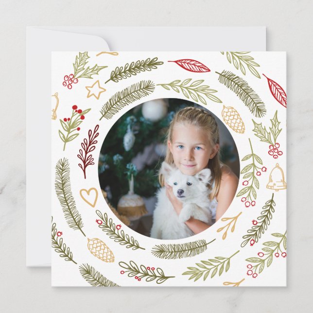 Cartes Pour Fêtes Annuelles Photo de Noël Feuillage rustique et baies d'hiver (Devant)