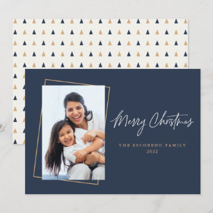 Cartes Pour Fêtes Annuelles Photo de Noël Flat Marine Gold