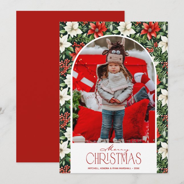 Cartes Pour Fêtes Annuelles Photo de Noël floral joyeux Noël (Devant / Derrière)