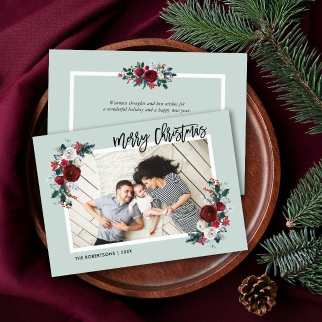 Cartes Pour Fêtes Annuelles Photo de Noël florale de vacances | Salutation à l (Créateur téléchargé)