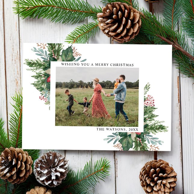 Cartes Pour Fêtes Annuelles Photo de Noël florale simple et élégante (Créateur téléchargé)