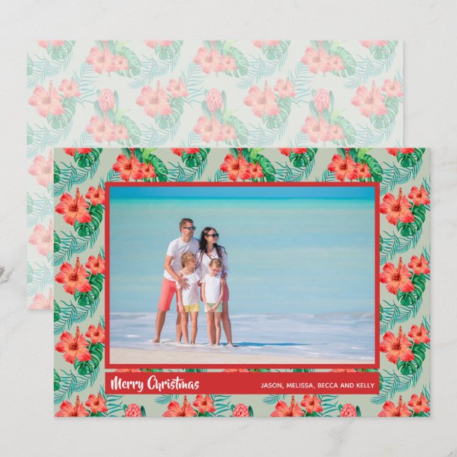 Cartes Pour Fêtes Annuelles Photo de Noël florale tropicale (Devant / Derrière)