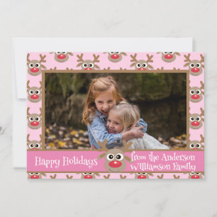 Cartes Pour Fêtes Annuelles Photo de Noël Girl rose mignon Motif Reindeer