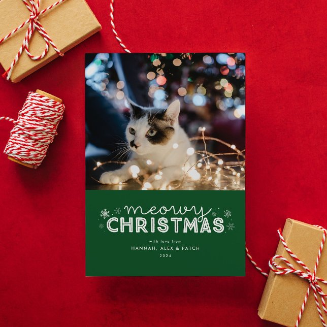 Cartes Pour Fêtes Annuelles Photo de Noël Green Meowy (Créateur téléchargé)