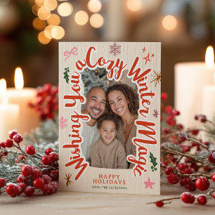 Cartes Pour Fêtes Annuelles Photo de Noël hivernal rétro et cosy dessiné à la