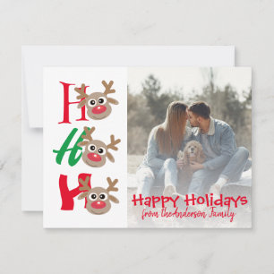 Cartes Pour Fêtes Annuelles Photo de Noël Ho Ho Ho Cerf Dessin Animé Blanc