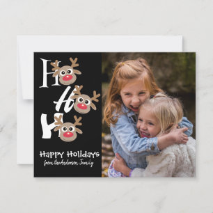 Cartes Pour Fêtes Annuelles Photo de Noël Ho Ho Ho Reindee Blanc Type Noir