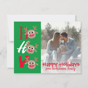 Cartes Pour Fêtes Annuelles Photo de Noël Ho Ho Ho Reindeer Cartoon Vert