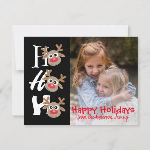 Cartes Pour Fêtes Annuelles Photo de Noël Ho Ho Ho Renne de dessin animé Noir