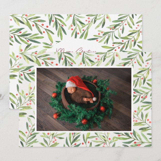 Cartes Pour Fêtes Annuelles Photo de Noël Holly et Berries (Devant / Derrière)