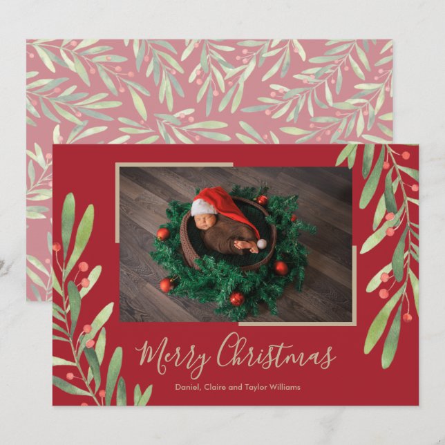 Cartes Pour Fêtes Annuelles Photo de Noël Holly et Berries (Devant / Derrière)