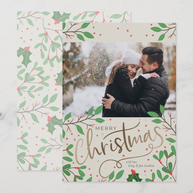 Cartes Pour Fêtes Annuelles Photo de Noël Holly Joyly (Devant / Derrière)