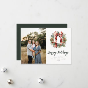 Cartes Pour Fêtes Annuelles Photo de Noël Holly Wreath