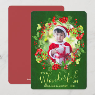 Cartes Pour Fêtes Annuelles Photo de Noël Holly Wreath