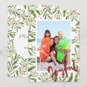 Cartes Pour Fêtes Annuelles Photo de Noël joyeux Holly et Berries