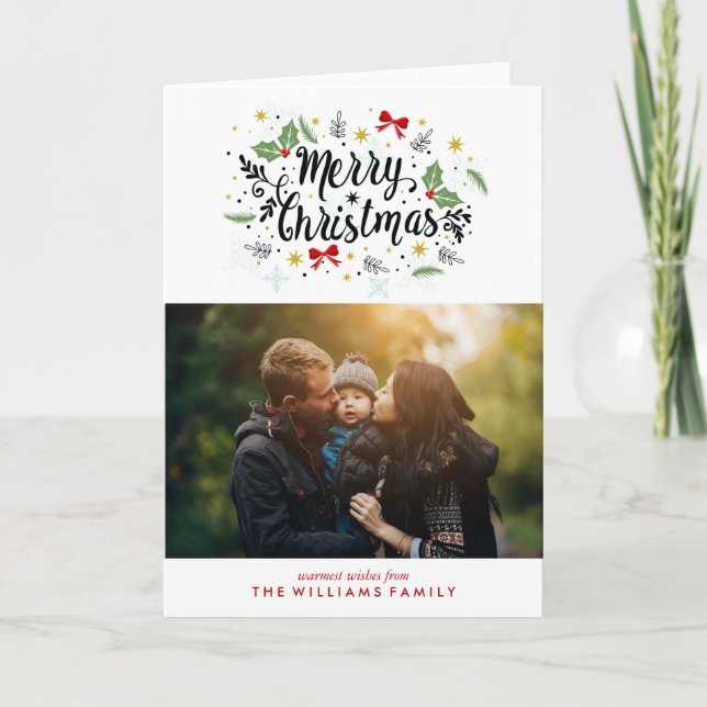 Cartes Pour Fêtes Annuelles Photo de Noël Joyeux Lettres main amusante (Devant)