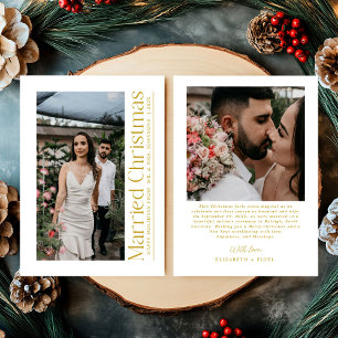 Cartes Pour Fêtes Annuelles Photo de Noël Marié Nouveaux mariés Blanc & Or