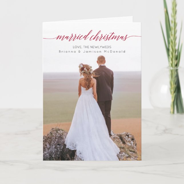 Cartes Pour Fêtes Annuelles Photo de Noël mariée nouvellement mariée repliée (Devant)