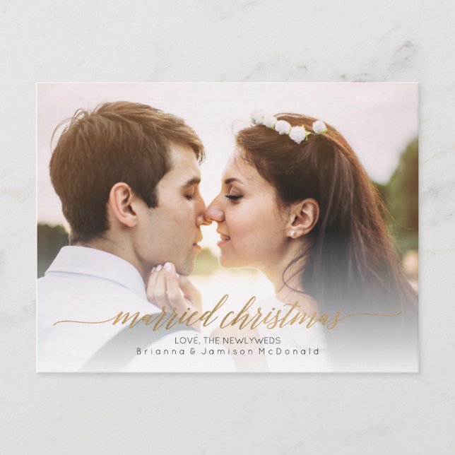 Cartes Pour Fêtes Annuelles Photo de Noël mariée | Or (Devant)
