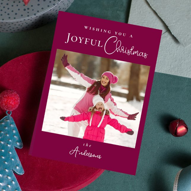 Cartes Pour Fêtes Annuelles Photo de Noël moderne et tendance Magenta (Modern Trendy Christmas Photo Holiday Card)