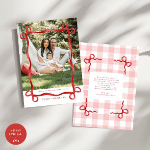 Cartes Pour Fêtes Annuelles Photo de Noël moderne Red Bow Joyeux