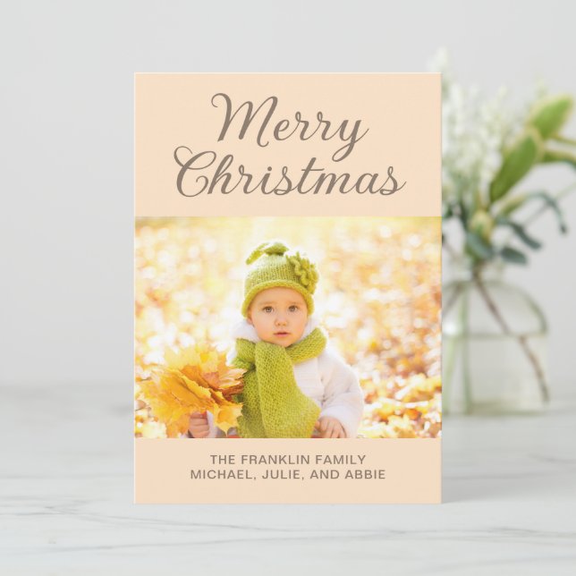 Cartes Pour Fêtes Annuelles Photo de Noël moderne Tan Joyeux (Debout devant)